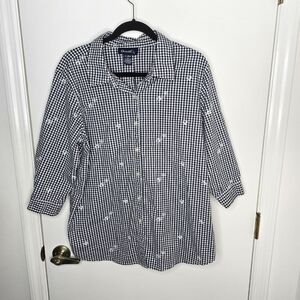Denim&Co Black and White Checkered Button Down Shirt XL